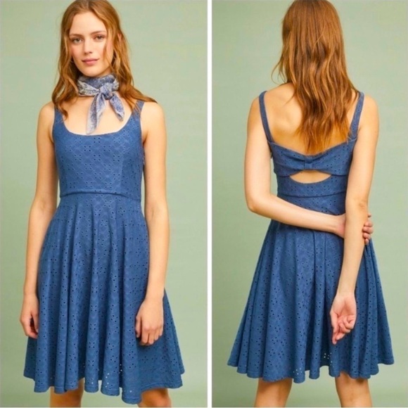 ANTHROPOLOGIE HUTCH Olivia Eyelet Dress Blue - Picture 1 of 10